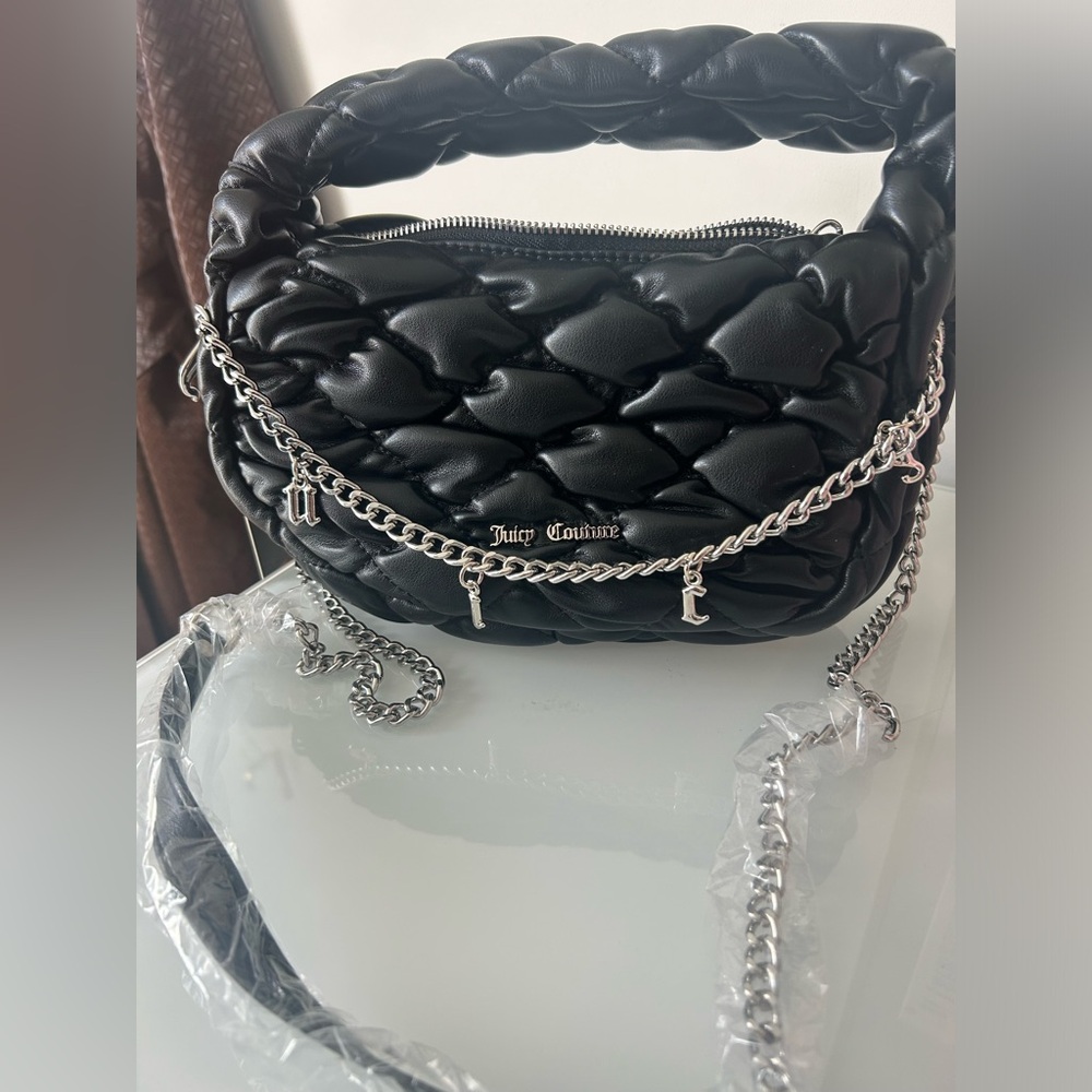 Juicy couture uk Black faux leather puffy Hobo with Silver Bag Charms